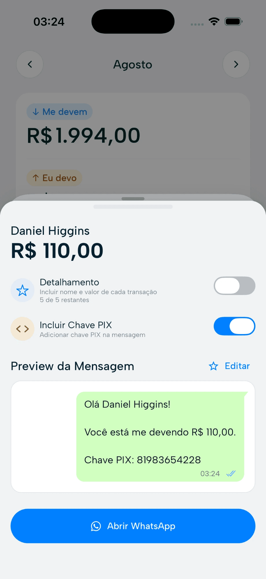 Mensagem de cobrança pronta para o WhatsApp